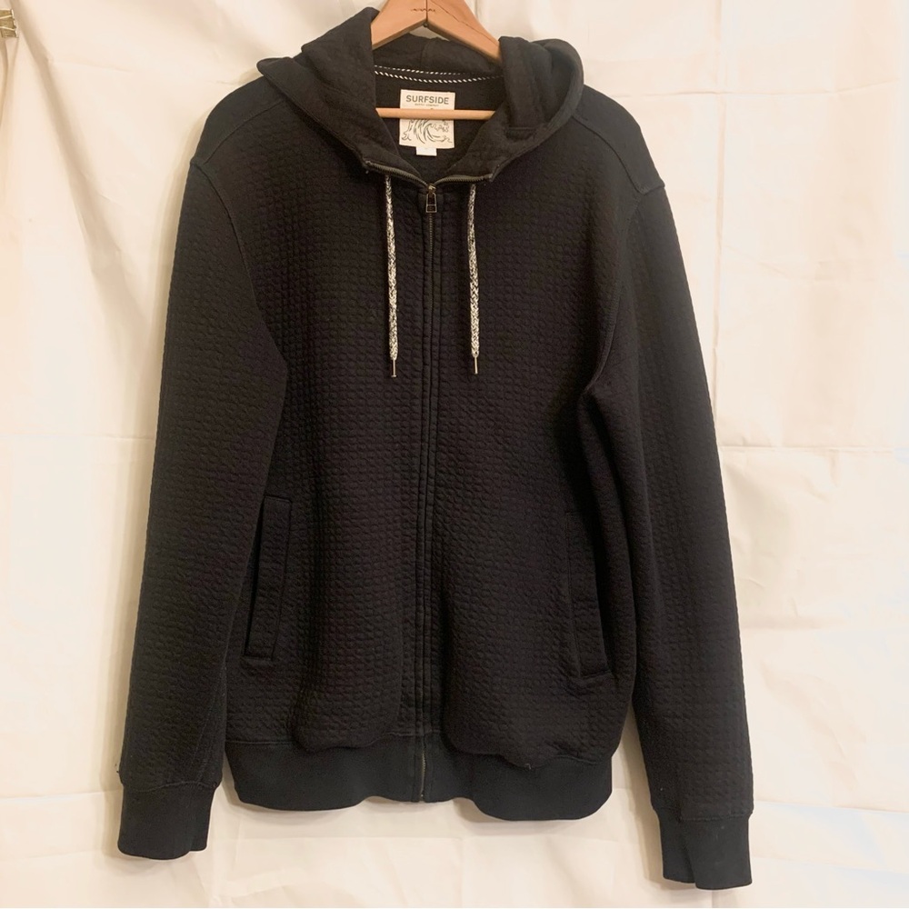 Surfside Supply Men's Black Waffle Zip Up Long Sleeve Hoodie Size Medium